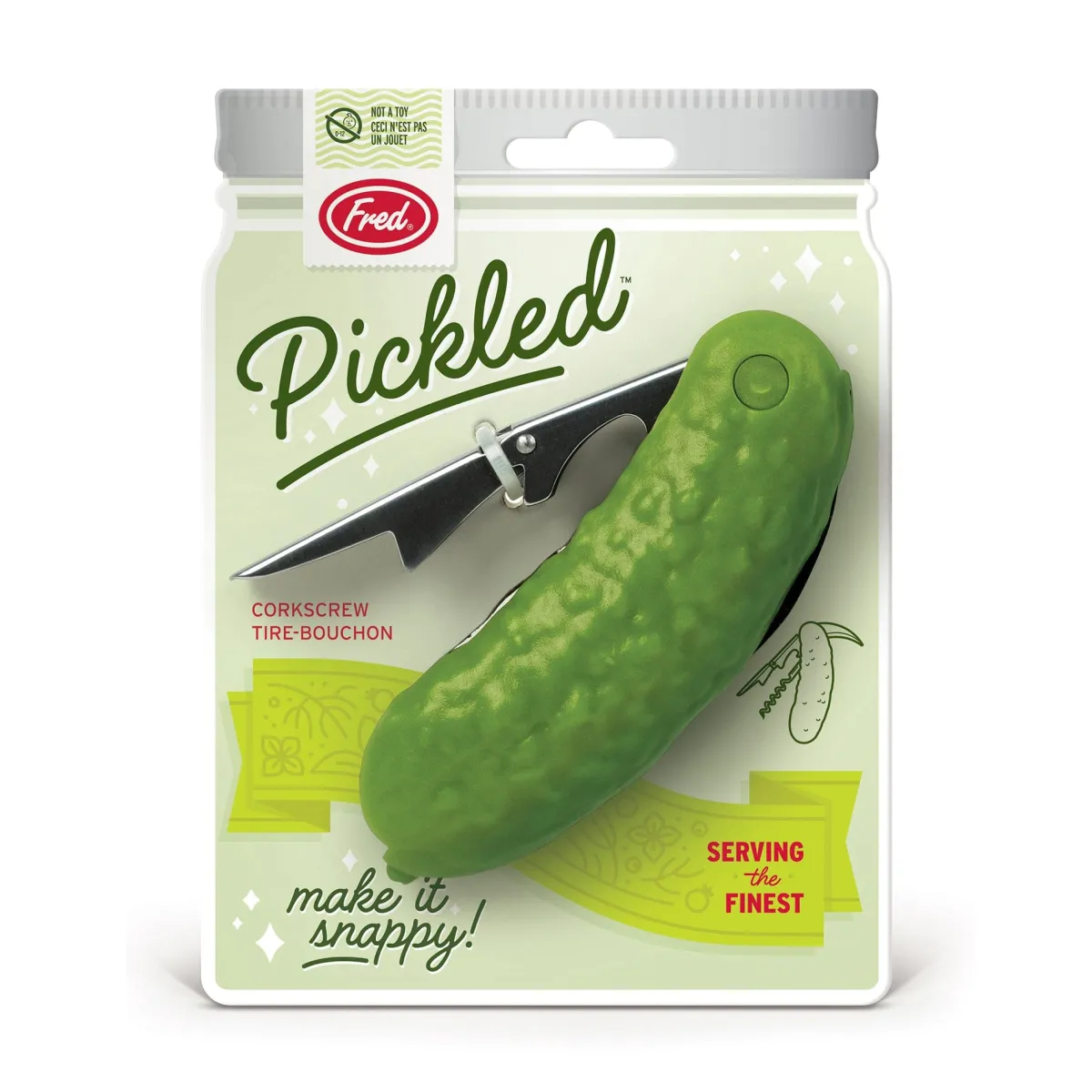 Bottler Stoppers & Openers>Genuine Fred PICKLED | Pickle Corkscrew & Bottle Opener