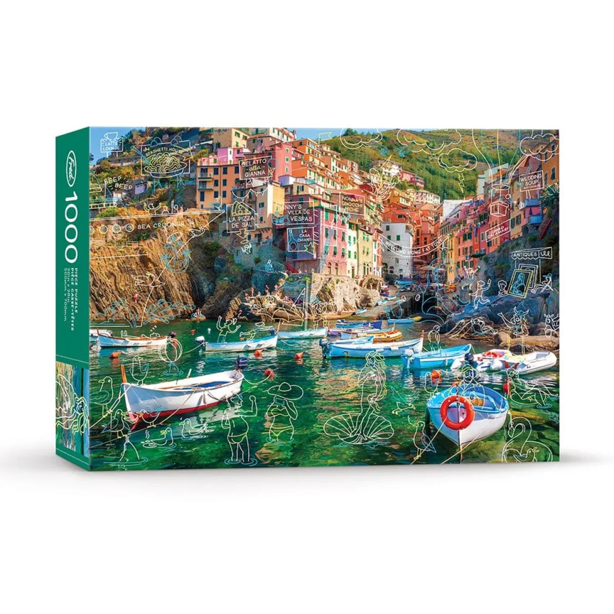 1000-Piece Puzzles | The Doodle Series>Genuine Fred 1000 PIECE PUZZLE: SPRING BREAK AT CINQUE TERRE