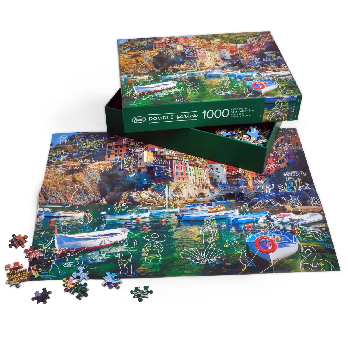 1000-Piece Puzzles | The Doodle Series>Genuine Fred 1000 PIECE PUZZLE: SPRING BREAK AT CINQUE TERRE